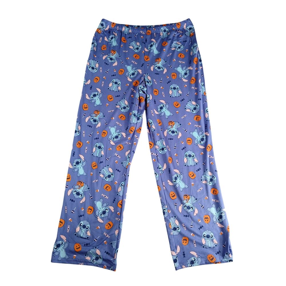 Disney STITCH Mens Pajama Pants Medium Blue Halloween Pumpkin Baggy Lounge NWT